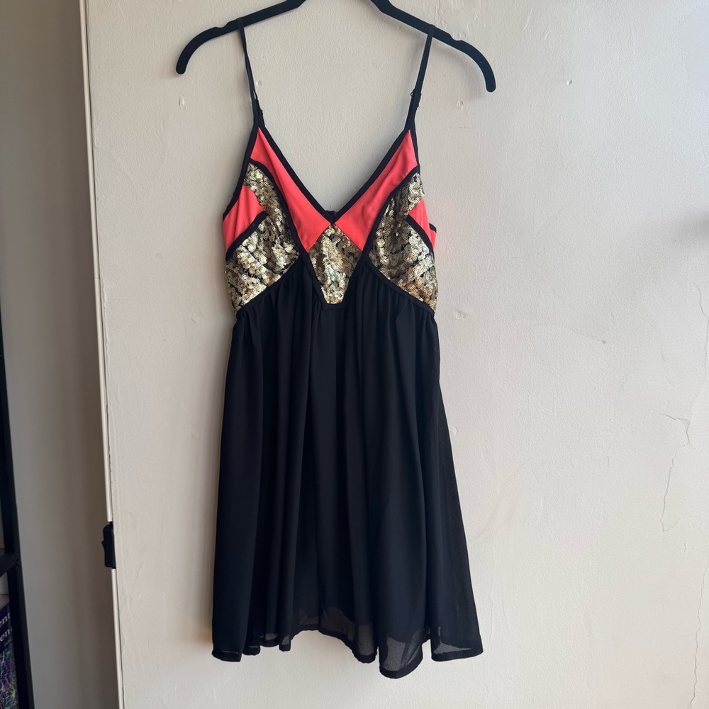 Unique Black and Gold Sequin Dress